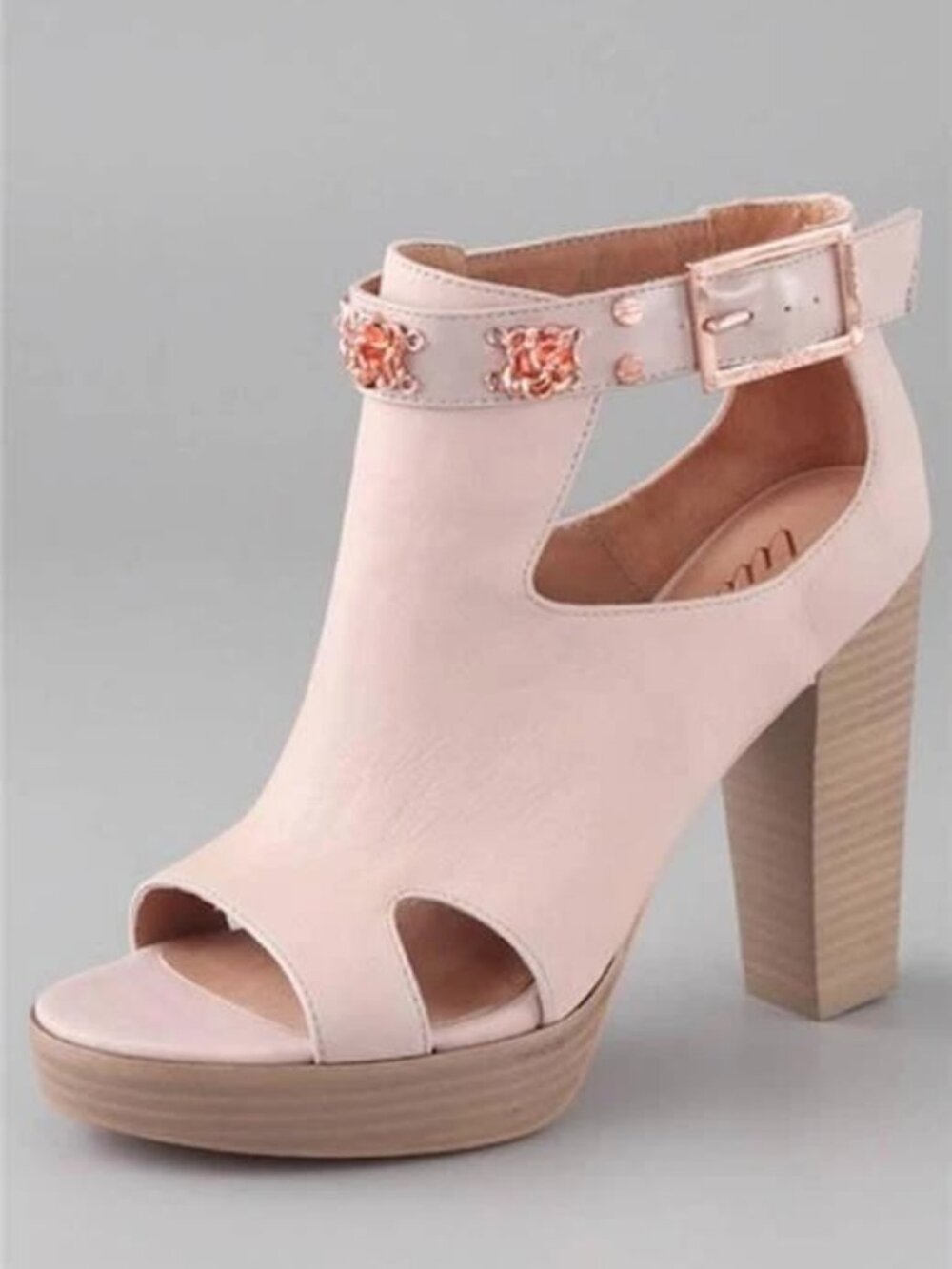 Tuleste Sabrina Open Toe Platform Booties Blush Rose Gold Peep-Toe Cutouts NEW